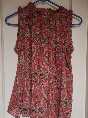 GAP Pink Paisley Ruffle Neck Sleeveless Camisole
